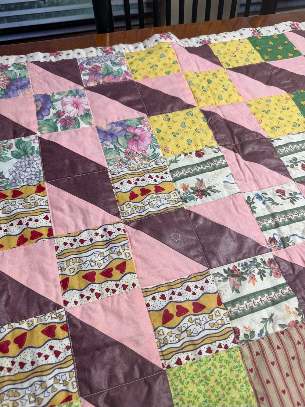 Handmade Pink and Plum Patchwork Quilt - Cozy Home Bedding - 3’ x 5’